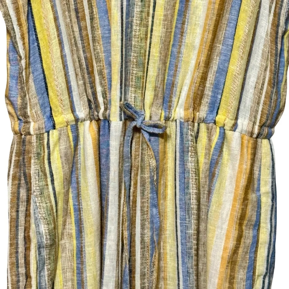 DREW | ANTHROPOLOGIE Linen Cotton Striped Wide Leg Frayed Hem Jumpsuit Medium - Picture 5 of 15
